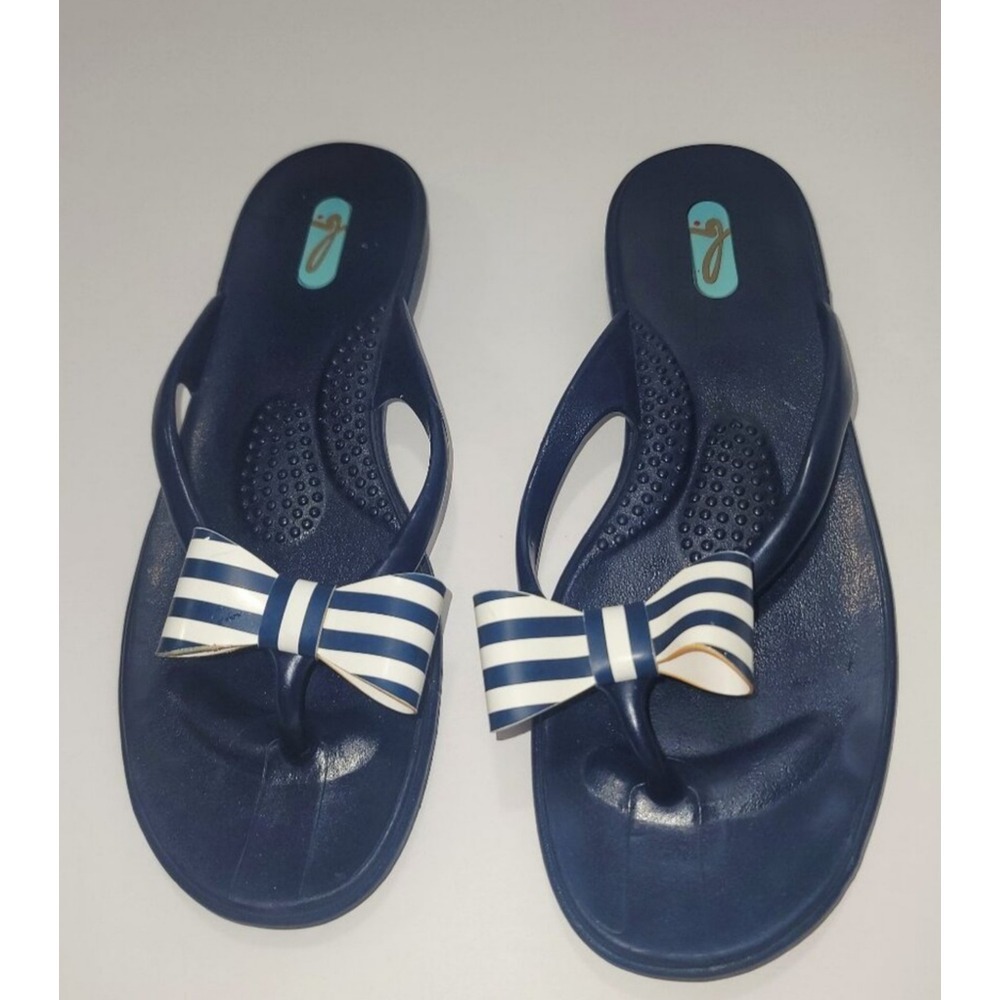 Oka-B Nautica Coastal Navy Blue Bow Flip Flop Thong Summer Beach Sandals Women's